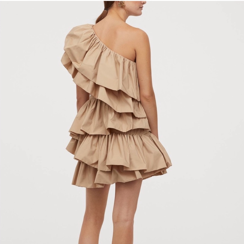 H&M Conscious Exclusive Ruffled One Shoulder Cocktail Mini Dress Holiday - Picture 3 of 14